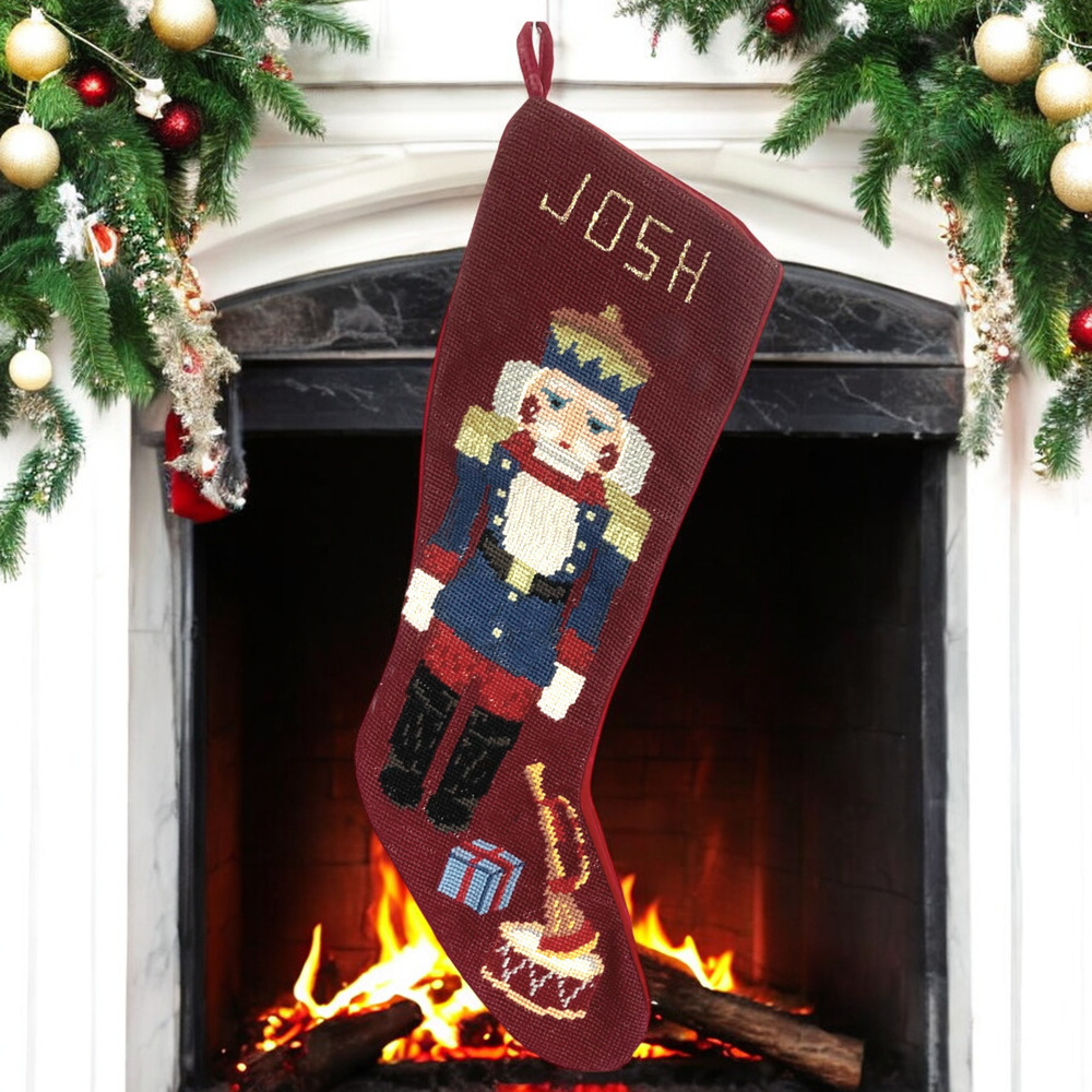 Vtg IMPERIAL ELEGANCE Wool Needlepoint Christmas Stocking Nutcracker 1991 *READ*